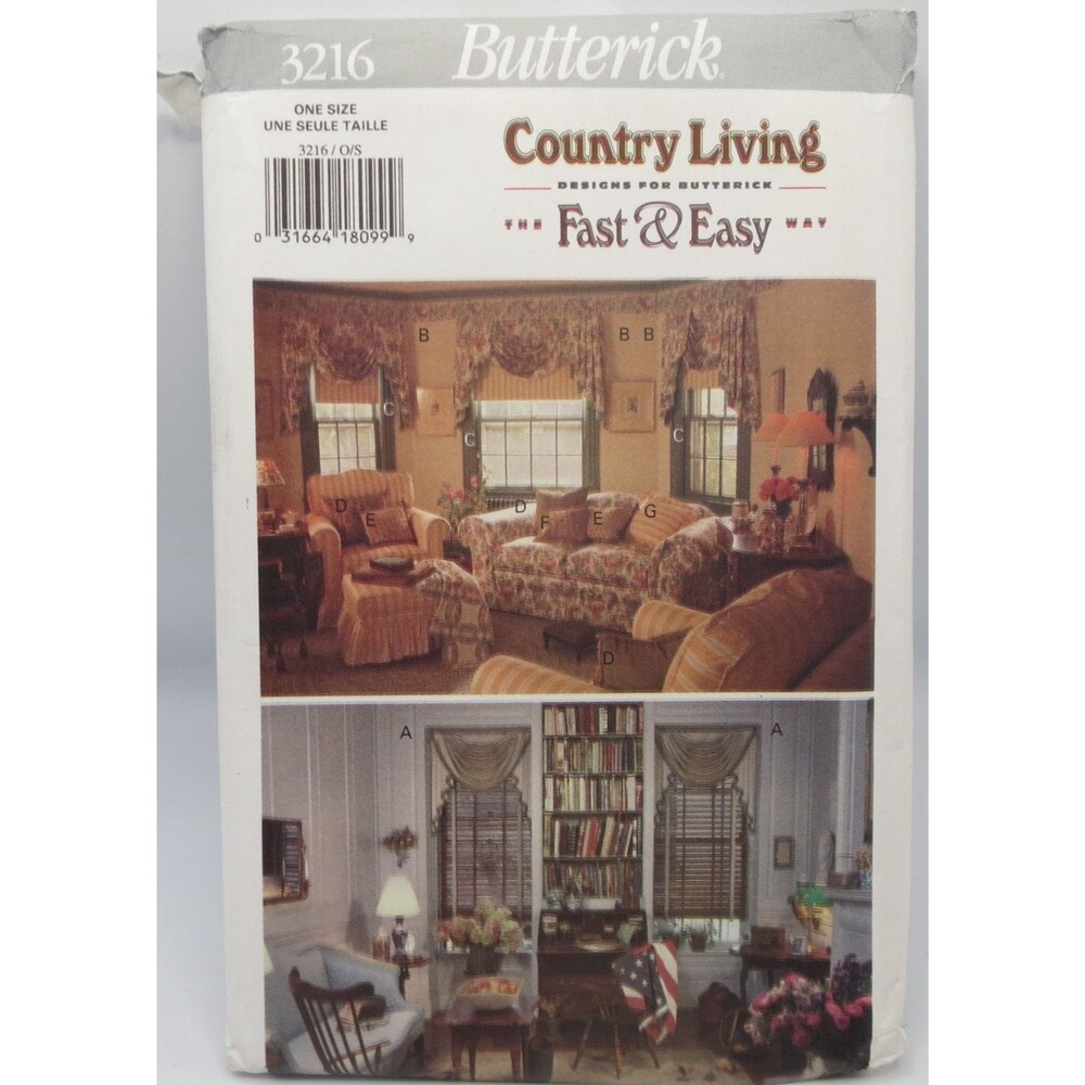 Butterick 3216 Home Decor Window Treatments Pillows  90s Country